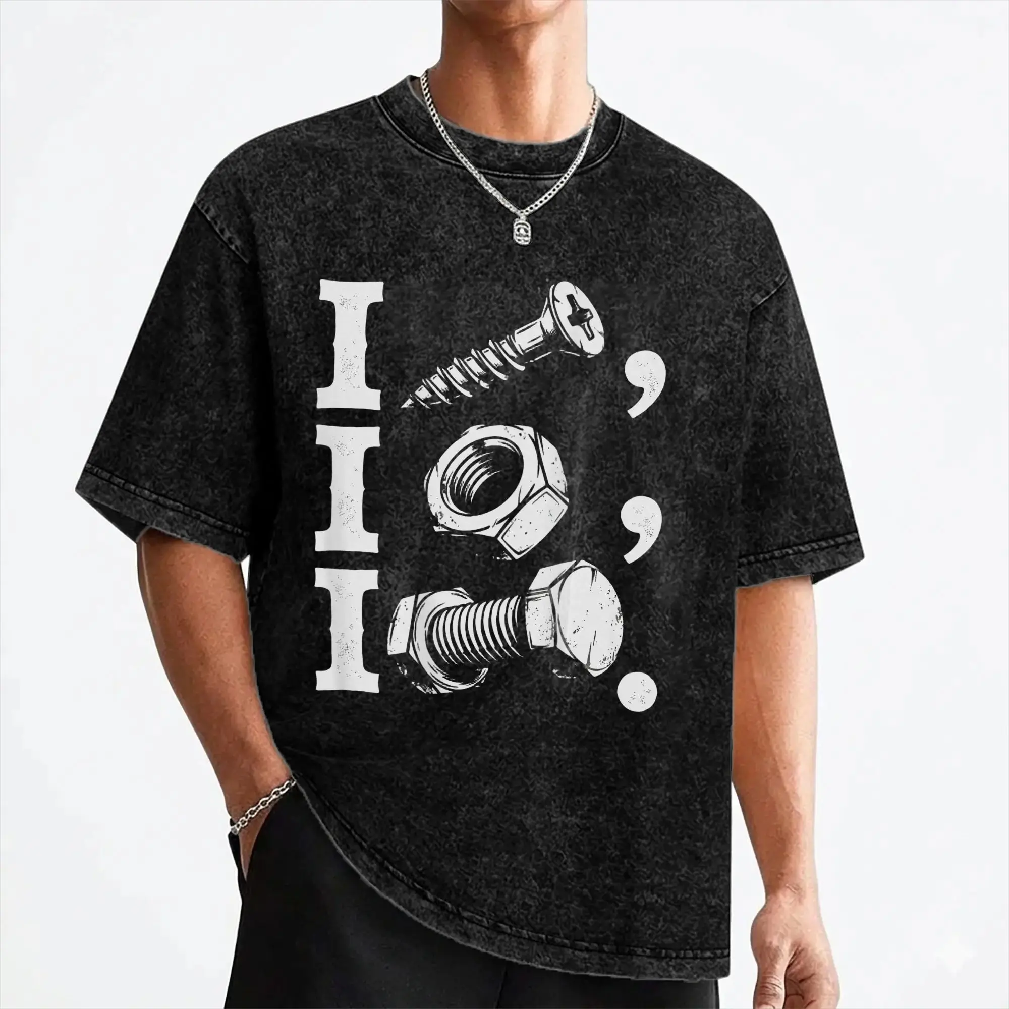 Washed T Shirt I Screw I Nut I Bolt Funny Car Repair Garage Hip Hop Vintage T-Shirts High Street  Streetwear Tops Tee Shirt Men