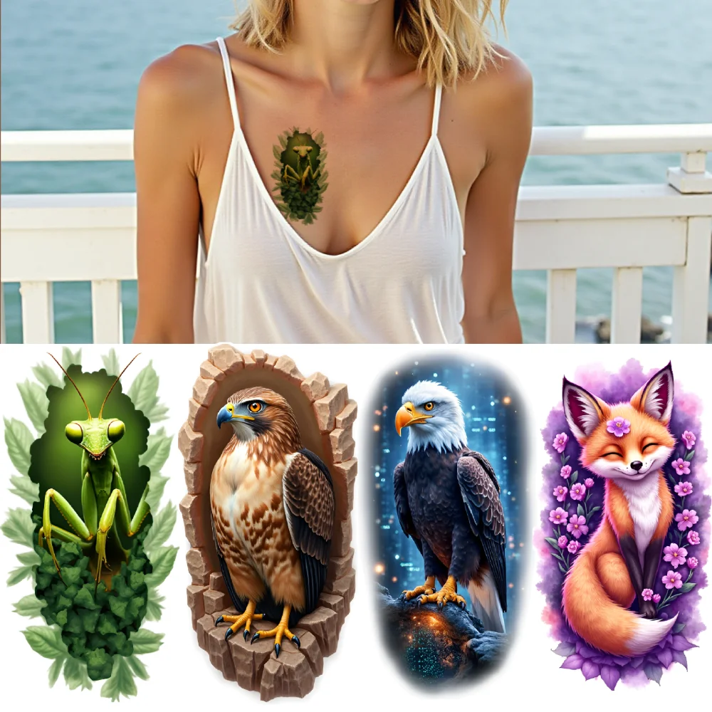 

9pcs Temporary Tattoo Leopard Realistic Temporary Tattoos Butterfly Waterproof Long-lasting Body Stickers Spider For