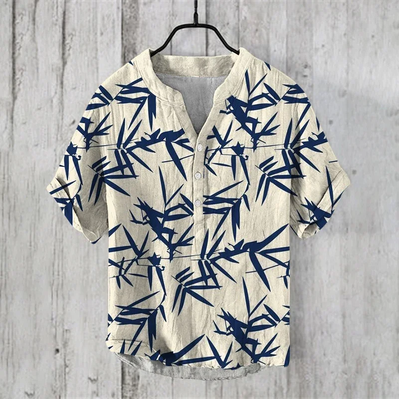 Men's Clothing Vintage Clothes Fashion Mens Clothing 2024 Print Short Sleeve Casul Shirts Tops Henry Shirt Summer Offer Cardigan