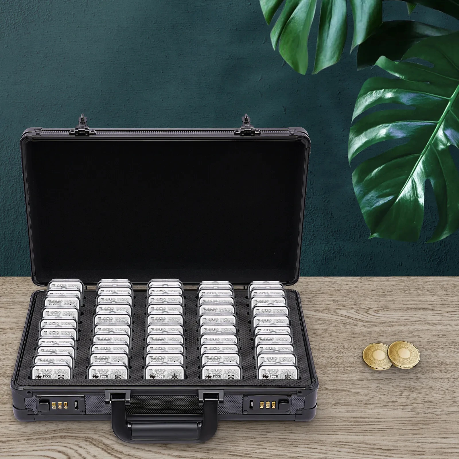 صندوق تخزين منظم للعملات المعدنية من الألومنيوم بـ 50 فتحة لـ 50 صناديق لوحة العملات المعدنية وحاملات العملات المعدنية ومستلزمات جمع العملات المعدنية #3