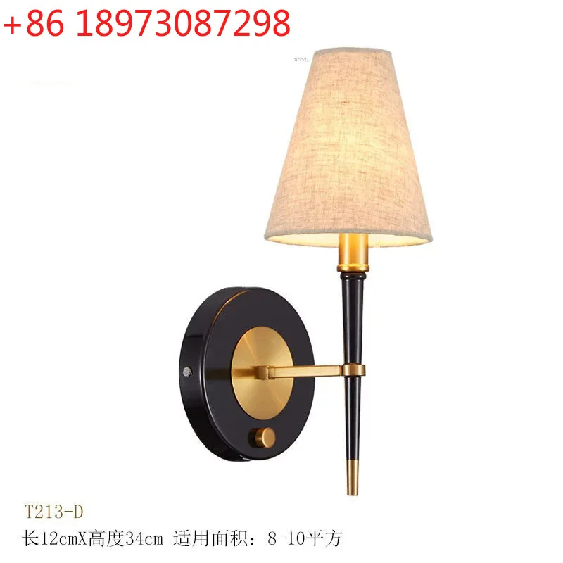 

New Chinese fabric double head wall lamp full copper mirror front American bedroom living room lamp