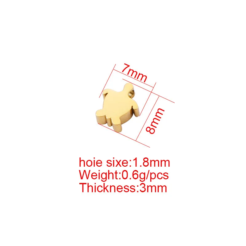 1 PCS Cute Small Glossy Steel Tortoise Charm Pendant Classic Simple Gold Color 1.8 mm Hole DIY Jewelry Making