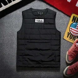 Round Neck Vest Men's Autumn Winter Cotton Thickened Thermal Vest Wearing Japanese Fashion Side Zipper Sleeveless Coat Pullover