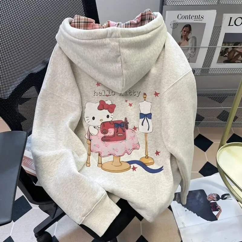 

Женская толстовка Sanrio Hello Kitty на молнии, милый осенний повседневный свитшот с длинными рукавами, модная верхняя одежда в стиле каваи