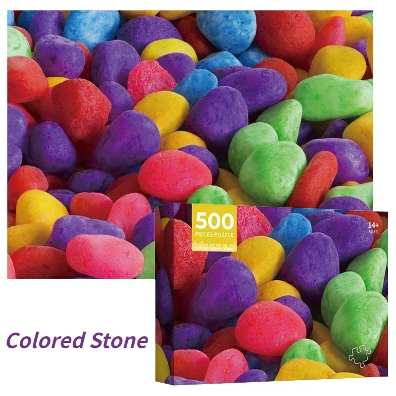 

38*52cm Adults 500 Pieces Paper Jigsaw Puzzles Colored Stone Geometric Shape Paintings Stress Reducing Toys Christmas Gifts