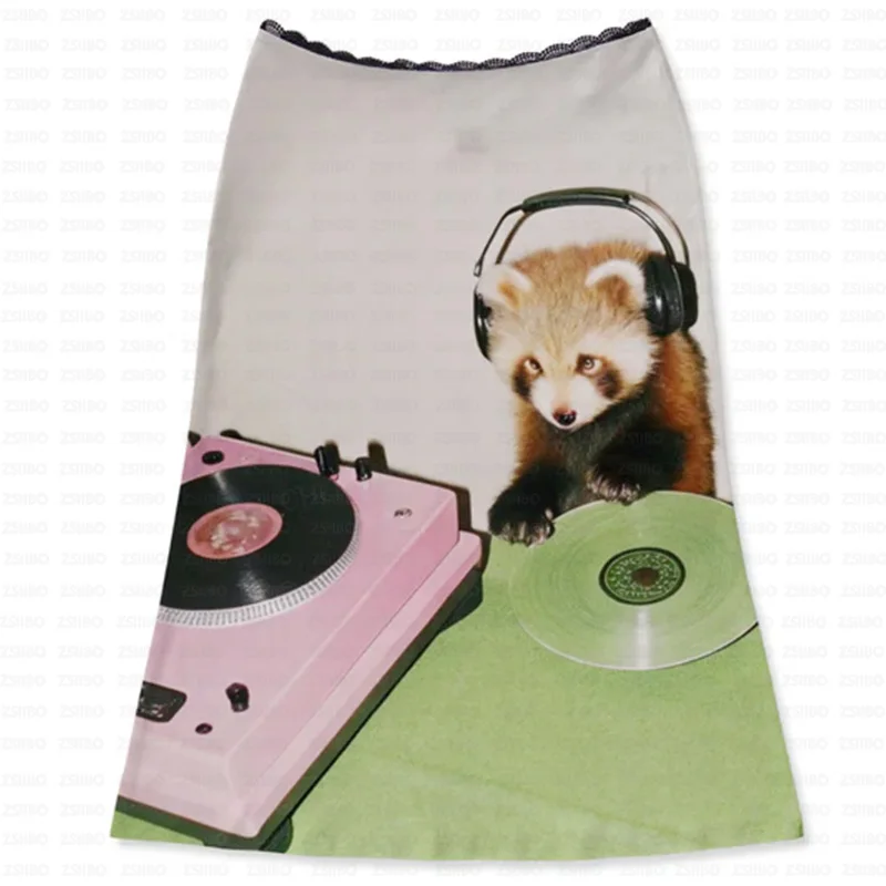 Aesthetics Summer Panda Funny Printing Kawaii Casual Short Skirt 2000s Lace Stitching Sexy Street Emo Girl Personality Hip Skirt