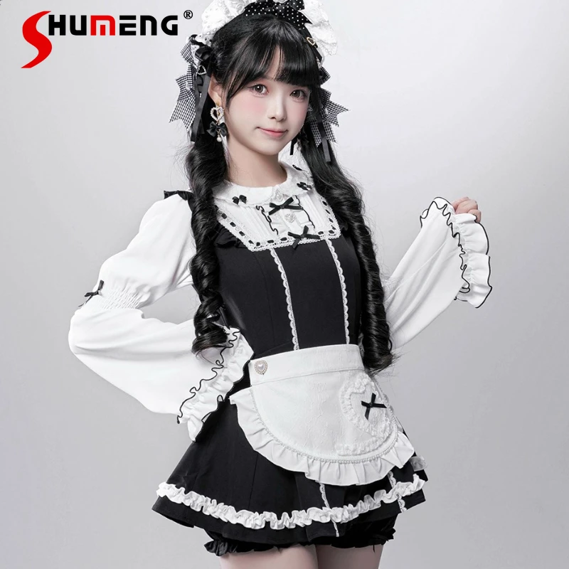 خريف جديد اليابانية Rojita نمط SC دعوى خادمة نظرة فستان فوقي انفصال المئزر السراويل الحلو لطيف 3 قطع مجموعة الملابس النسائية