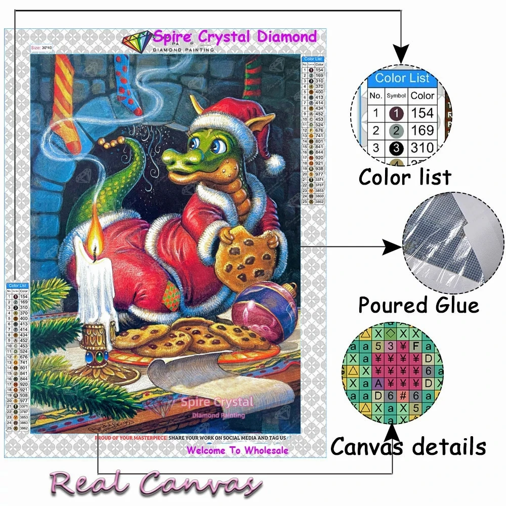 Christmas Dragon Crystal Diamond Painting New Kits Embroidery Mosaic Fantasy Santa's Surprise Art Cross Stitch Home Decor Gift