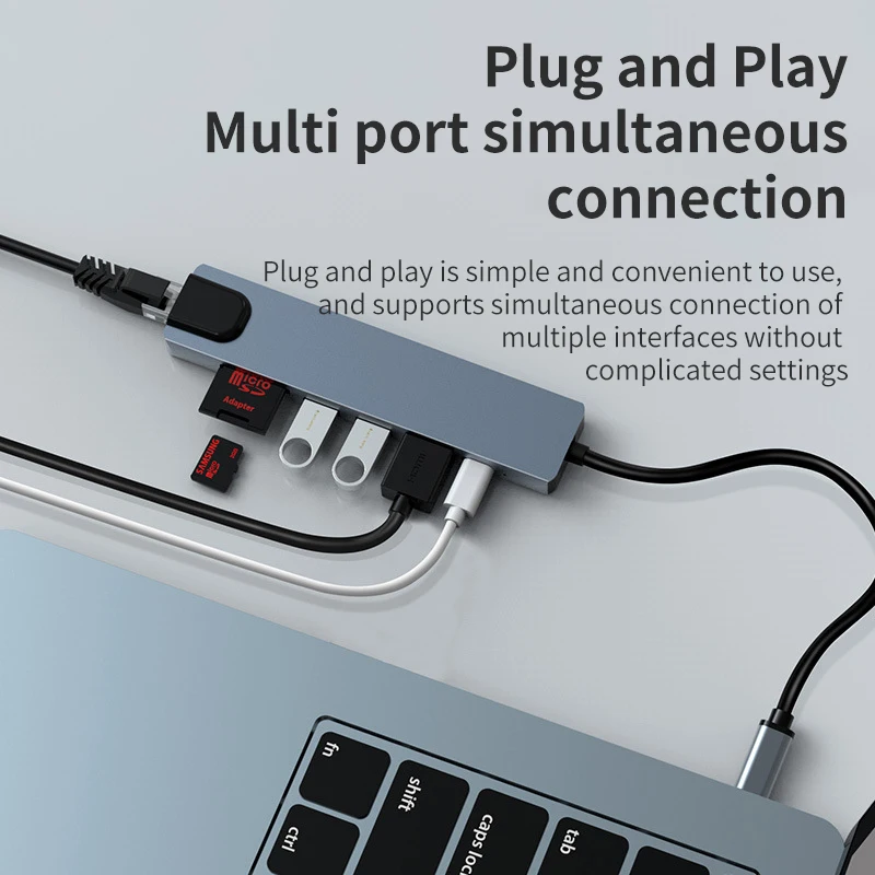 JND 10 في 1 نوع C USB Hub مع إيثرنت 4K HDTV متعدد المنافذ USB 3.0 Hub لمحطة إرساء MacBook Pro USB نوع c محول