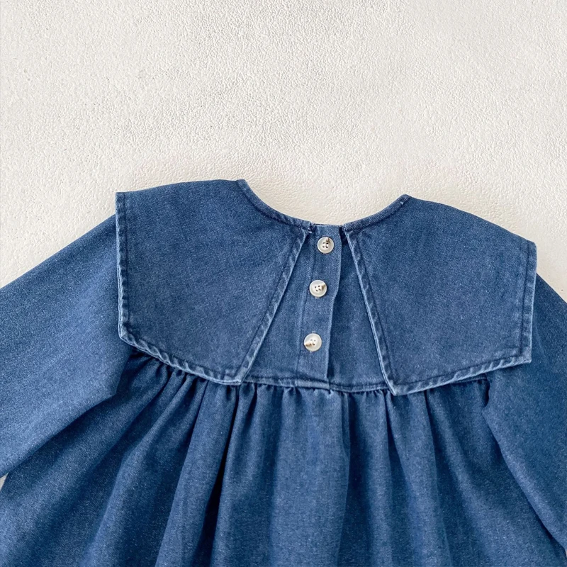 Autumn baby clothes, 0-6 year old girls denim clothes, sisters clothes, cute wear large lapels dress