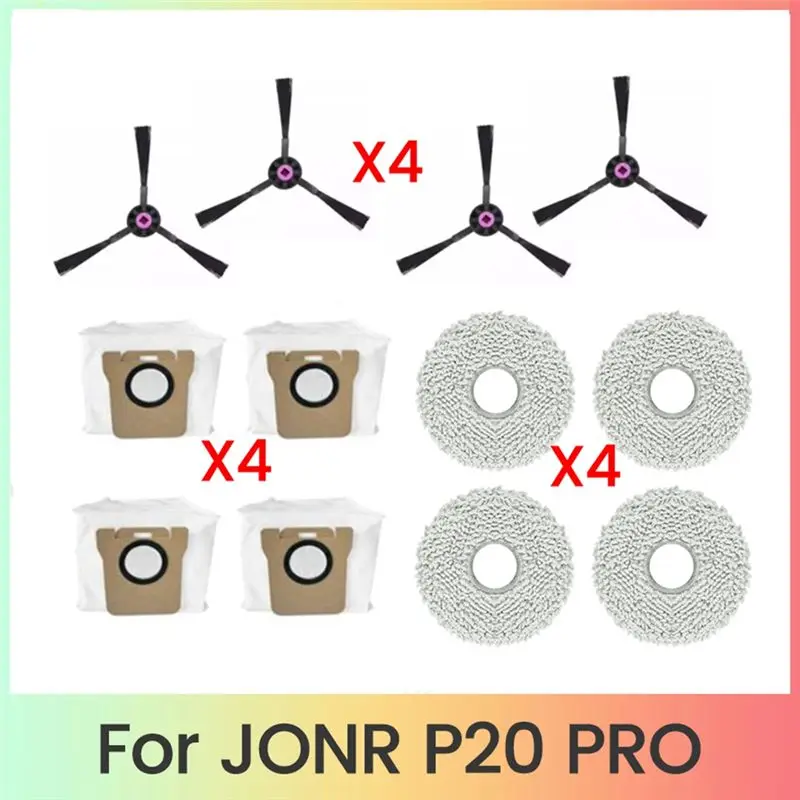 A40Z-12PCS Replacement Parts For JONR P20 Pro Robot Vacuum Cleaner Accessories Washable Side Brush Mop Cloth Dust Bag