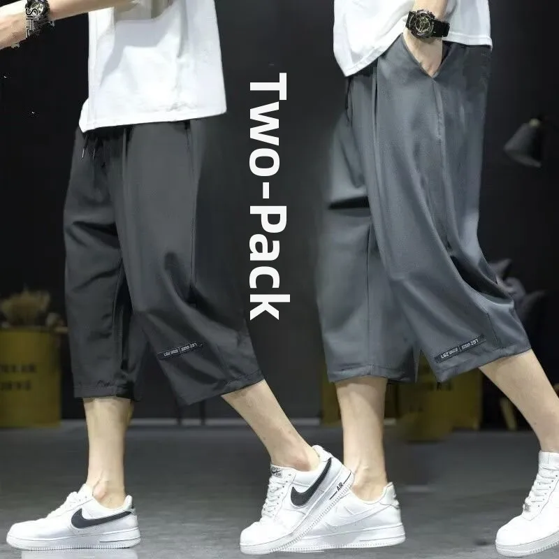 

High-End Summer Ice Silk Seven-Foot Pants Men's Loose Qui-Dry Straight-Leg Sport Thin Eigh-One Pants f-Piece