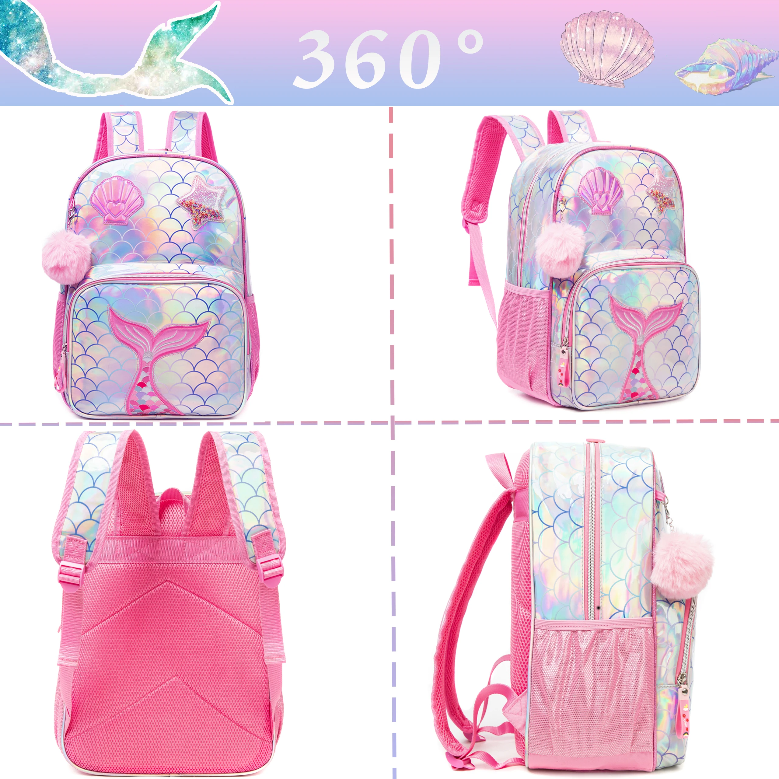 3PCS Kids Backpack for Girls Includes School Backpack Lunch Box and Pencil Case Comfortable Daily Use Back to School view 5