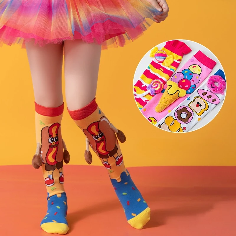 Cartoon-Kniestrümpfe für Kinder, Lustige 3D-Donut-Eiscreme-Kindersocken, Lange Kniestrümpfe, Weiche Baumwollstrümpfe für Jungen und Mädchen – Detail 5