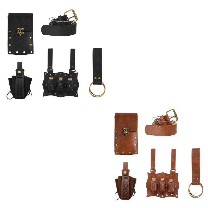 HX6F Role Playing Accessory Set PU Belt And Practical Alchemies Container for Halloween Party Costume Photo Props