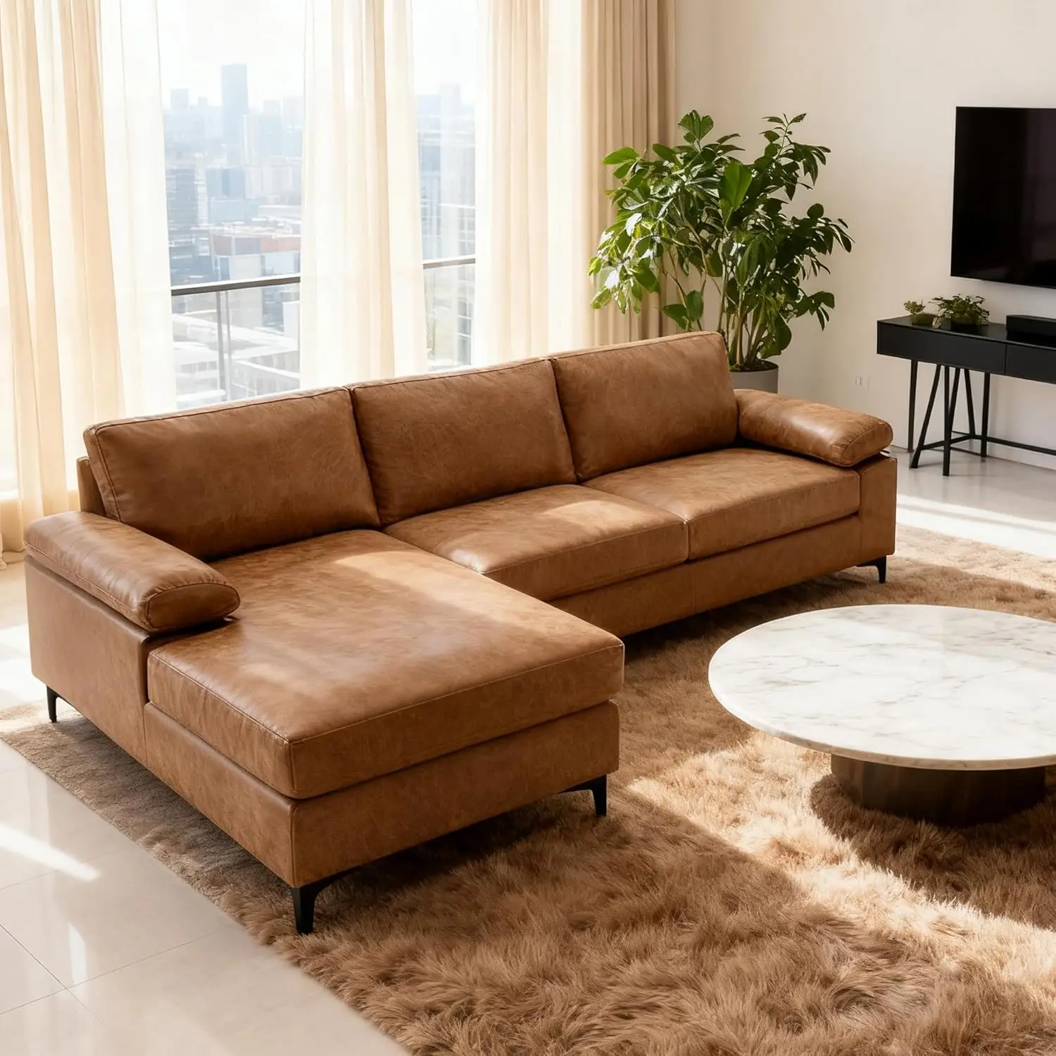 100 Faux Leather Sectional Sofa Convertible Chaise 3-Seater L-Shape Living Room Office Modular Custom