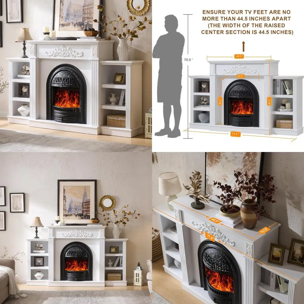

78-дюймовый электрический камин с каминной каминкой, развлекательным центром и хранилищем, подставка для телевизоров с большим экраном