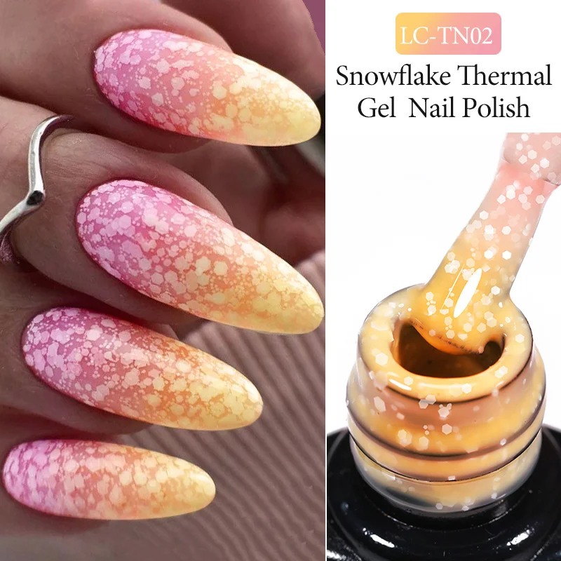 LILYCUTE Snowflakes Thermal Gel Nail Polish Yellow Pink Glitter Snow Sequins Temperature Color Changing Nail Art Gel Varnish