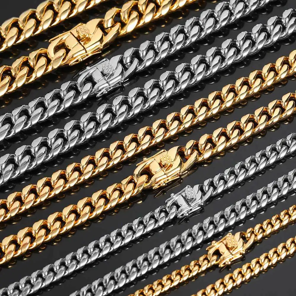 

Cuban Chain Necklace for Men Women,Basic Punk Stainless Steel Curb Link Chain Chokers,Vintage Gold Color Solid Metal Collar