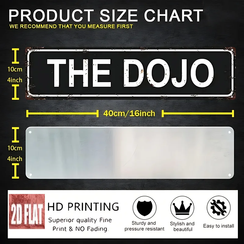 2D Flat, Aluminum Decorative Plate, 'THE DOJO', (16X4 Inches / 40Cm*10Cm), Multifunctional Indoor/ Plate for Home, Bedroom