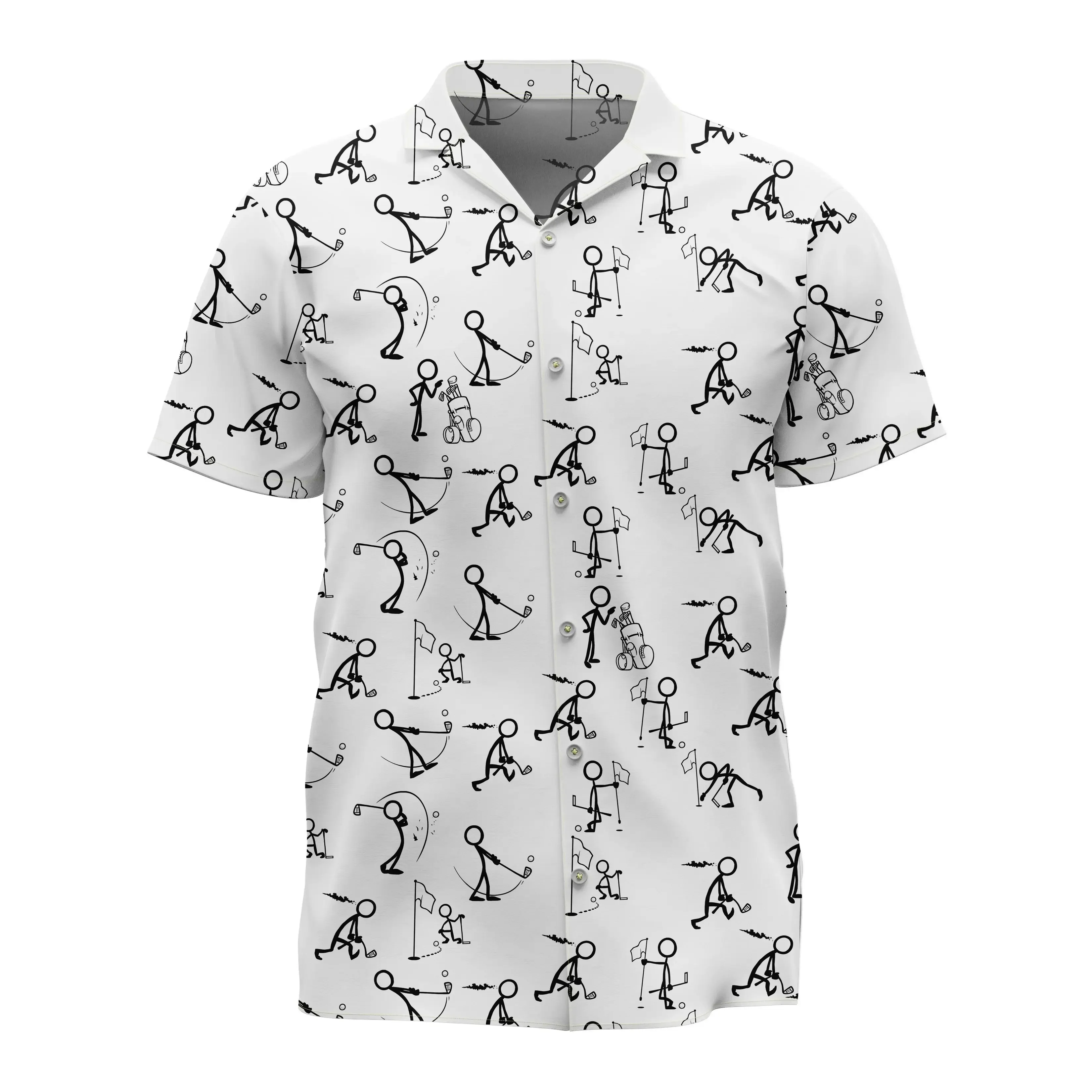 Jumeast Playing Golf Pattern Short Sleeve Hawaiian Shirt White Graphics Polyester Aloha Shirts Tropical Baggy Casual Man Clothes