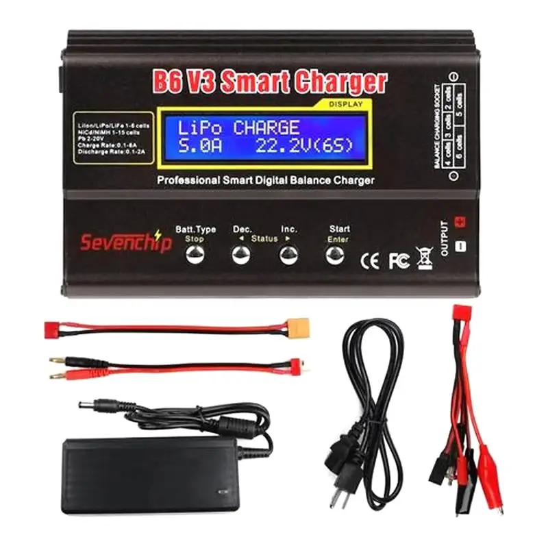 

Цифровой балансировочный зарядный блок LXYB18B B6 V3 для LiPo/NiMH аккумуляторов + адаптер питания 12В 5А для радиоуправляемых дронов, автомобилей, лодок (вилка стандарта США)