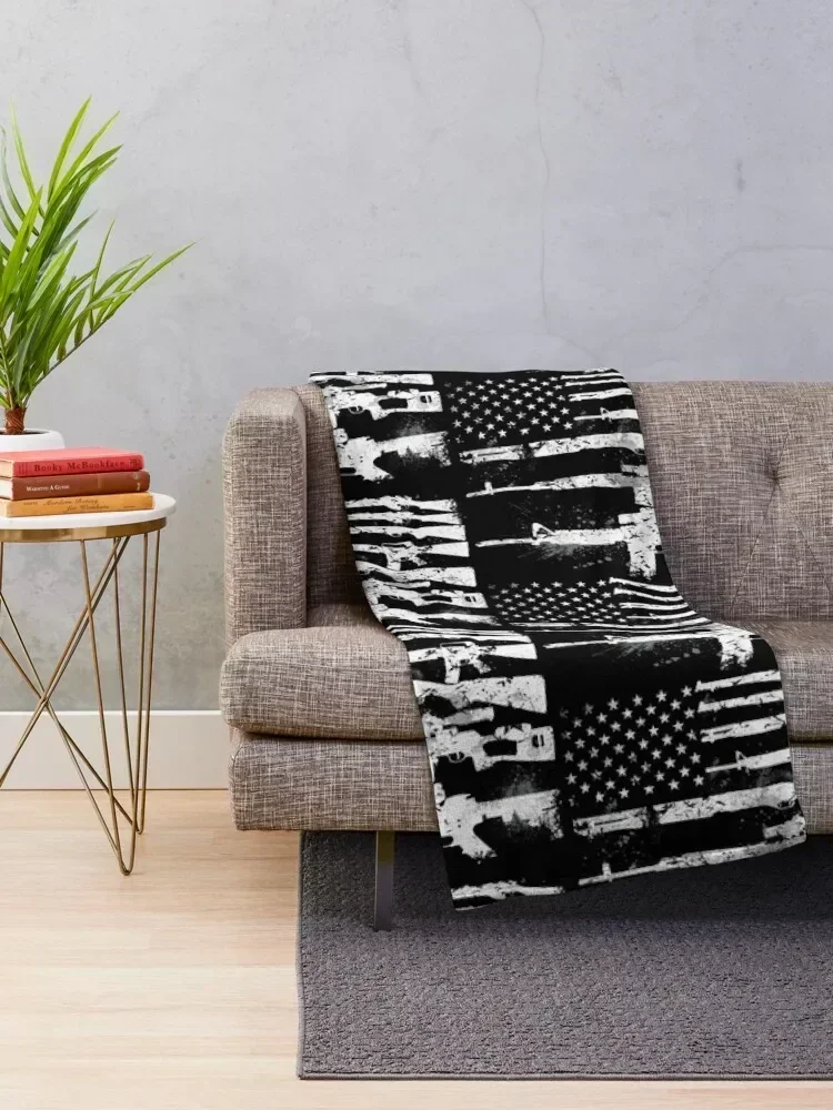 USA American Flag Guns, Armed America 2nd Amendment Art Design Gift Present Men Women Birthday Fathers Day Christm Throw Blanket