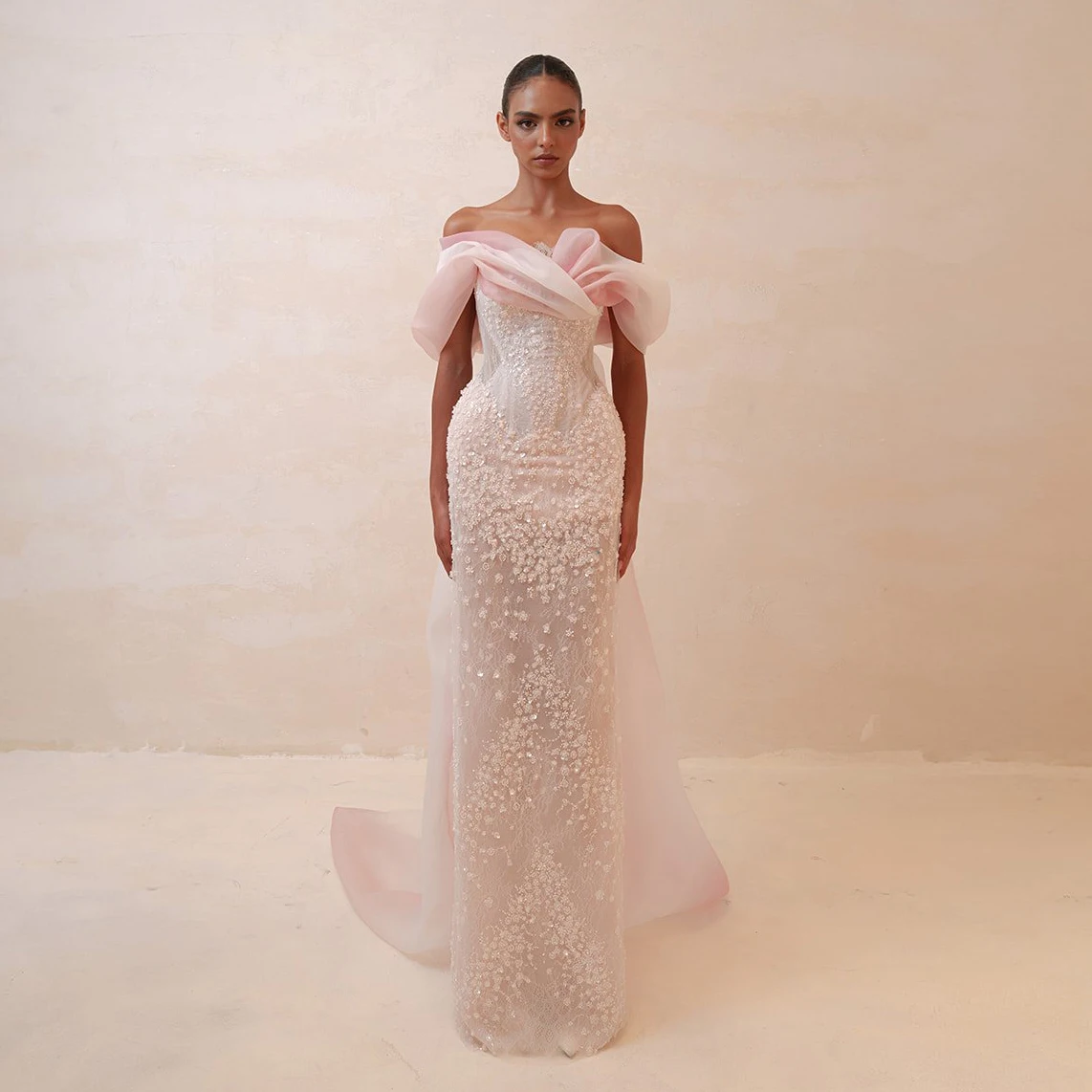 Sharon Said Off Shoulder Sequined Evening Dress Blush Pink