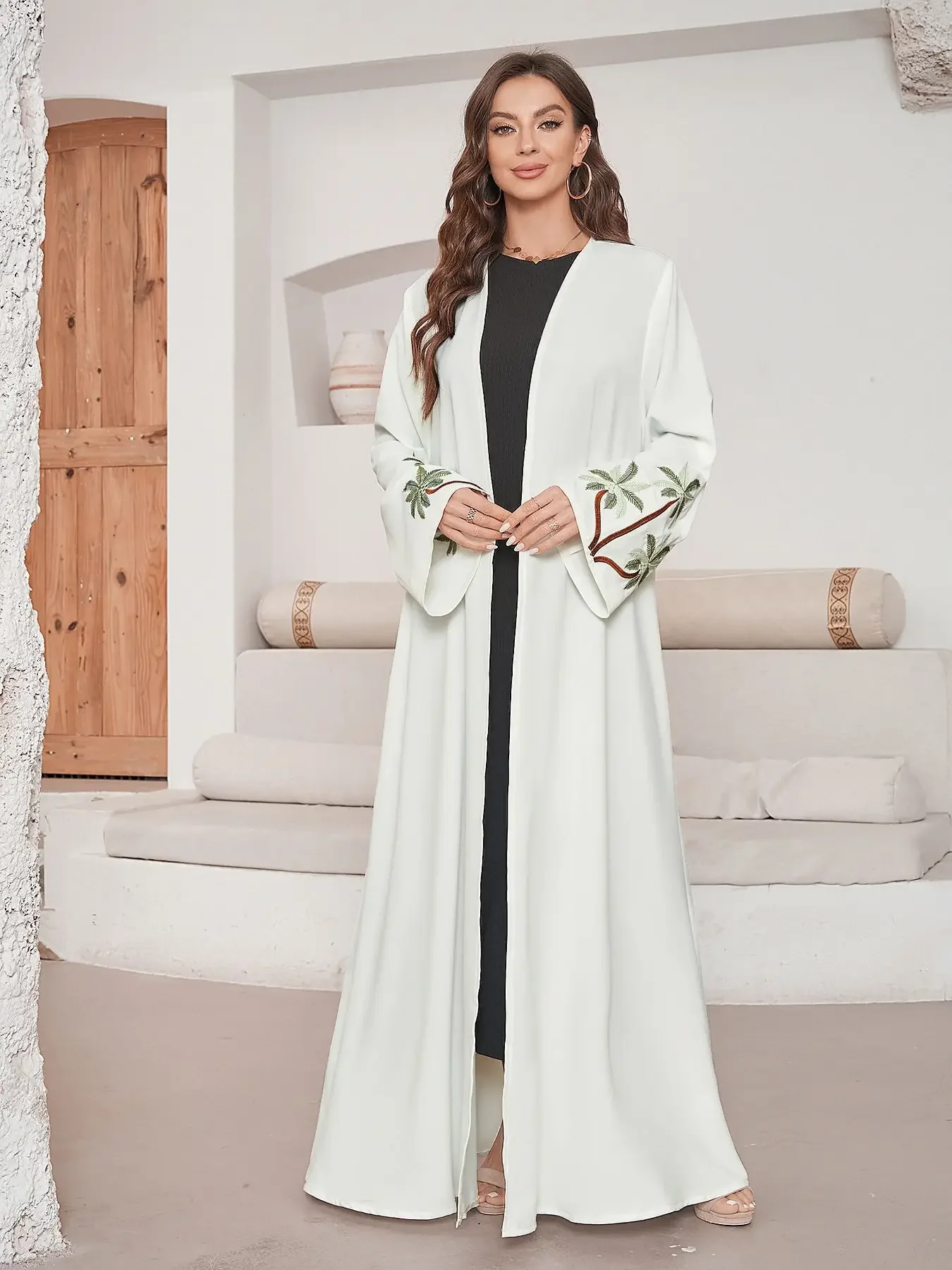 Embroidery Sleeve Muslim Abaya for Women Eid Dress Morocco Ramadan Abayas Kaftan Islam Cardigan Dubai Arab Long Robe Caftan 2024