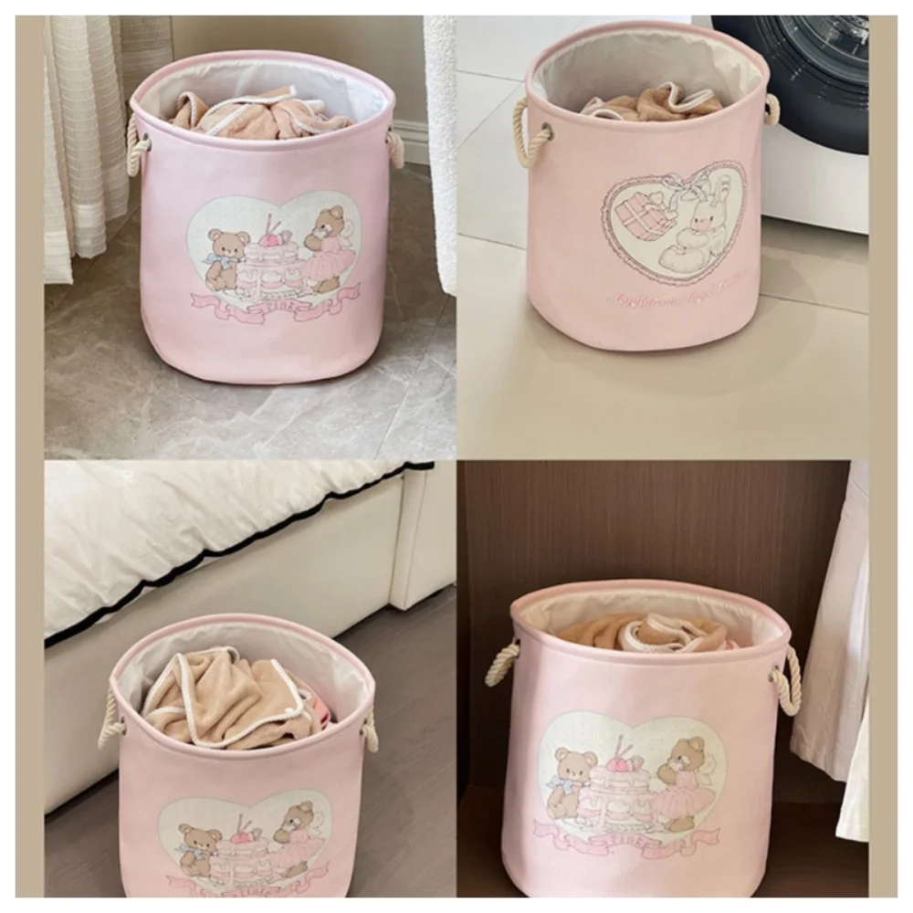 Large Pink Laundry Basket Kids Toys Storage Basket with Handles Fabric Foldable Cute Cartoon Castle Nursery Hamper Gift Basket