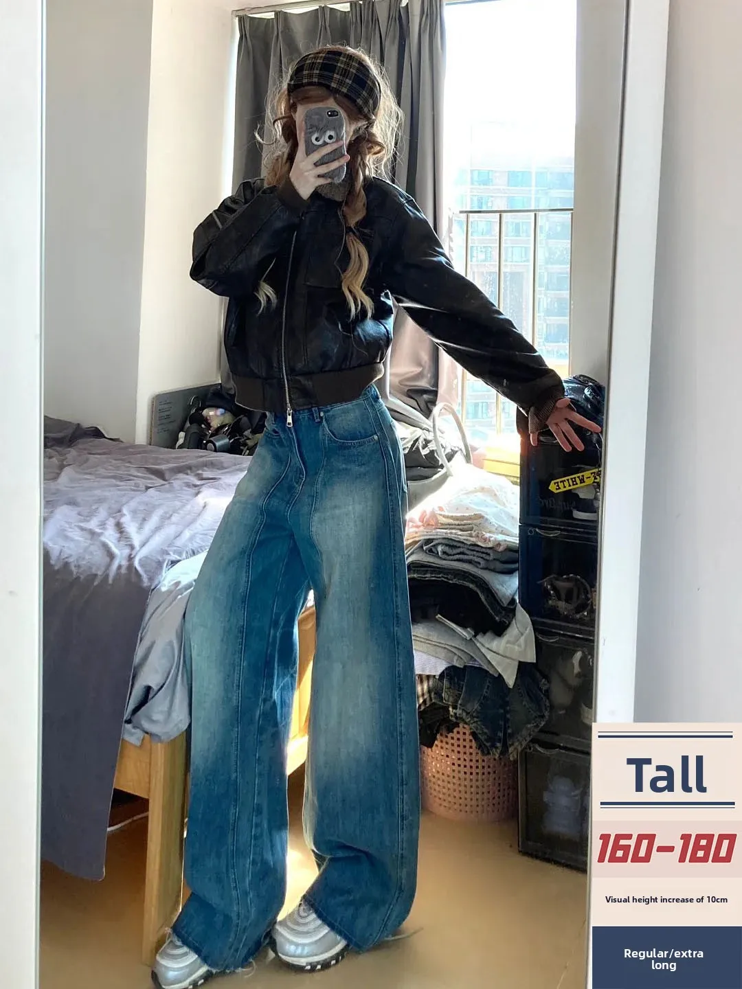 

Retro American Waed Blue Jeans High Waist Loose Wide Leg Pants Women's Summer Design Sense Trousers for Young Women