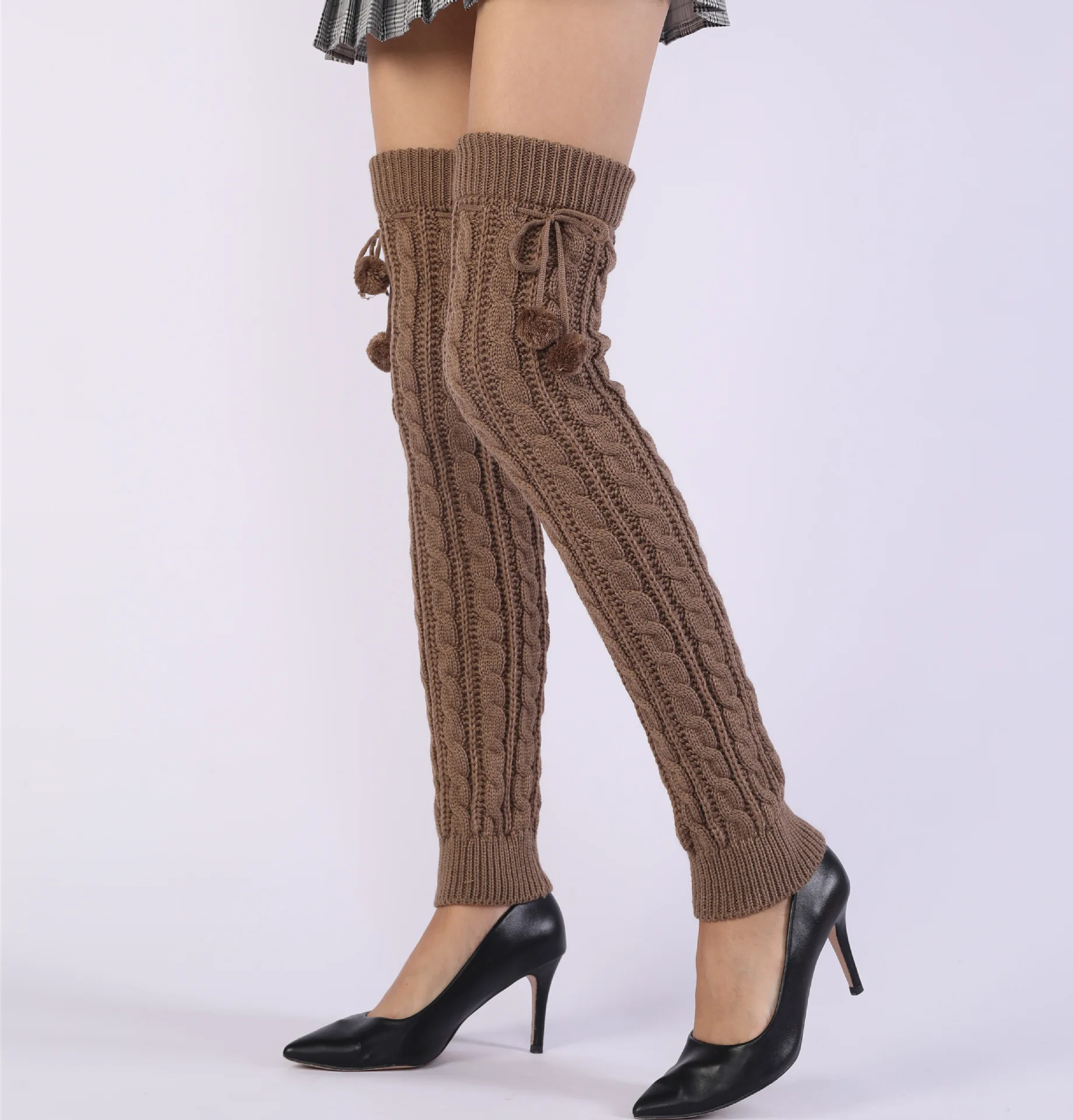 1 paire femmes automne hiver épais chaud tricoté genou chaussette couverture à la mode rayures doux confortable élastique chaussettes décontractées femme