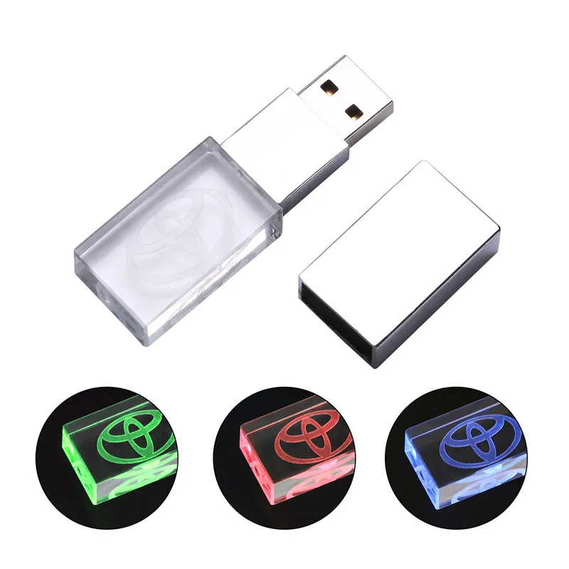 New Car Gift Fashion Crystal USB Flash Drive 128GB with LED Light Memory Stick Free Customized Logo Pen Drive External Storage