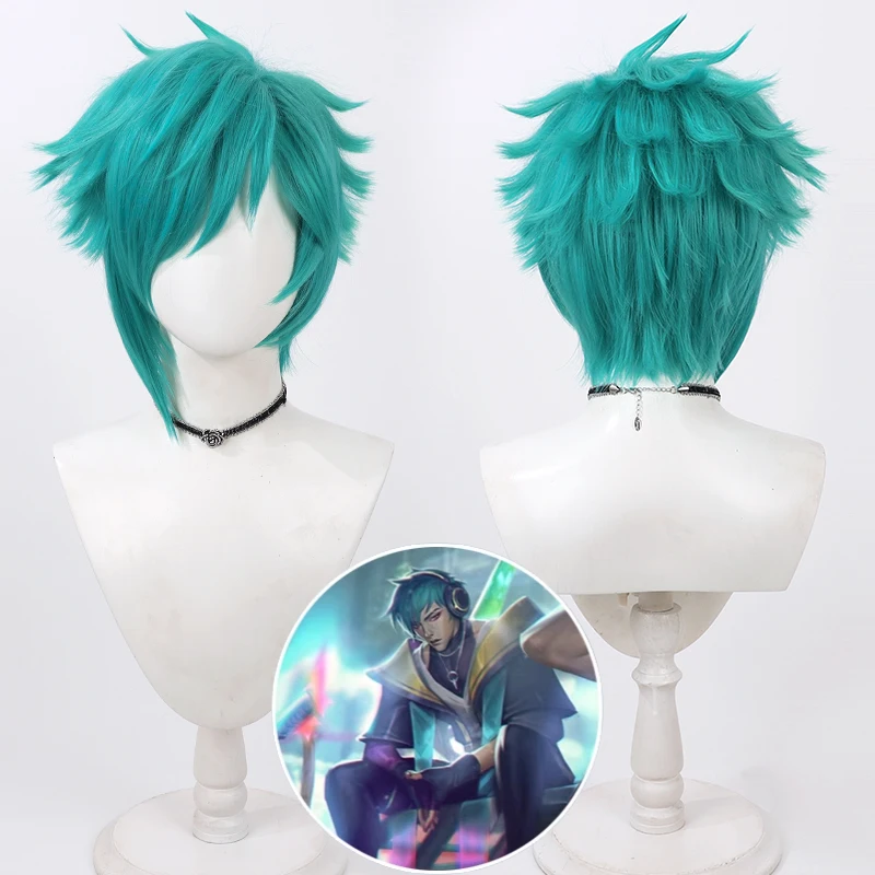 LOL Heartsteel Aphelios Cosplay Wig The Weapon of the Faithful Aphelios Blue Heat Resistant Synthetic Hair Halloween Role Play