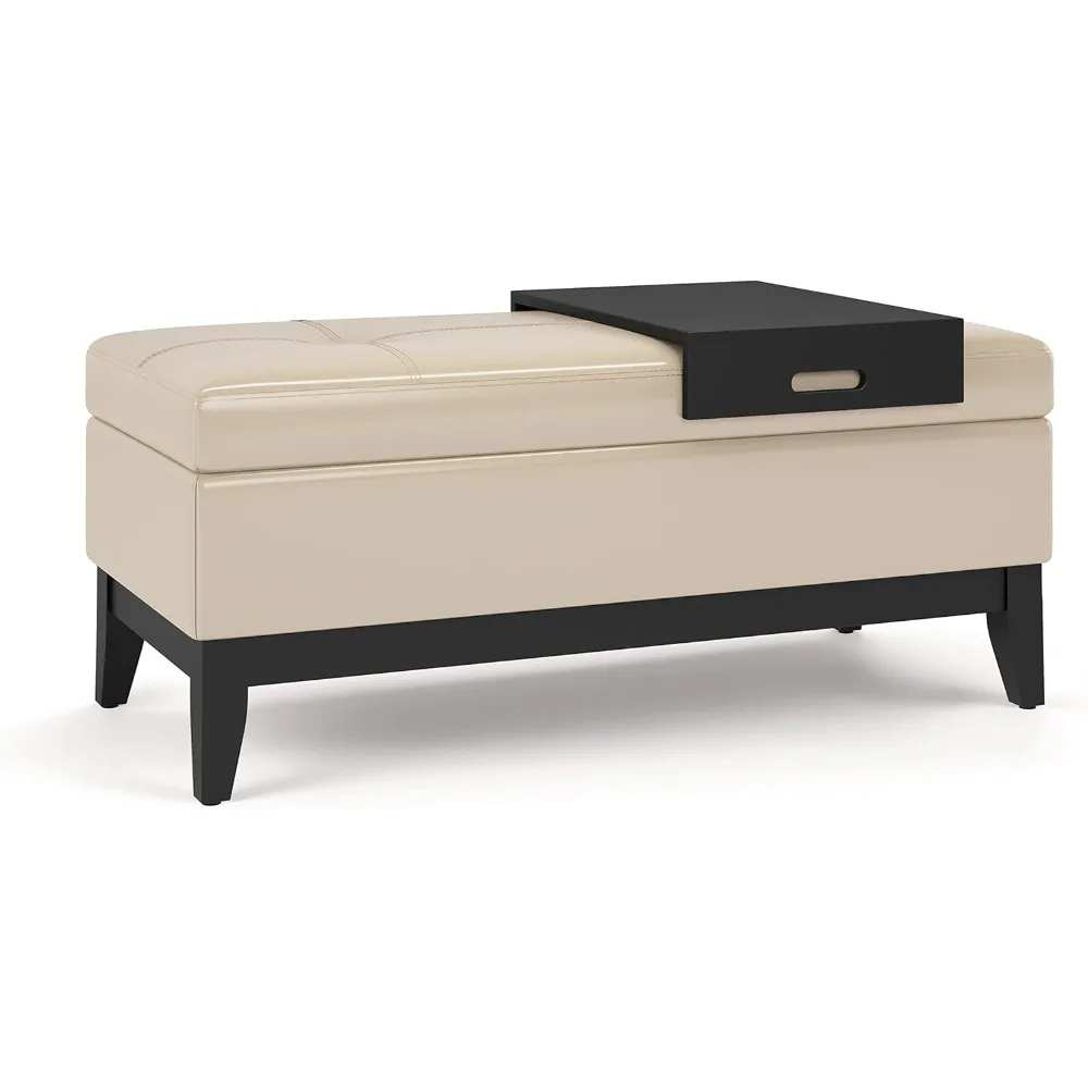 Oregon Bench with Tray Storage Ottoman, 42 inch, Satin Cream