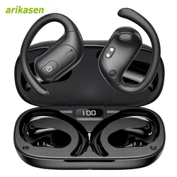 Open Ear Bluetooth Headphones Wireless Earbuds with Noise Canceling Mic Open Ear Earbuds Premium Sound LED Display Sweatproof