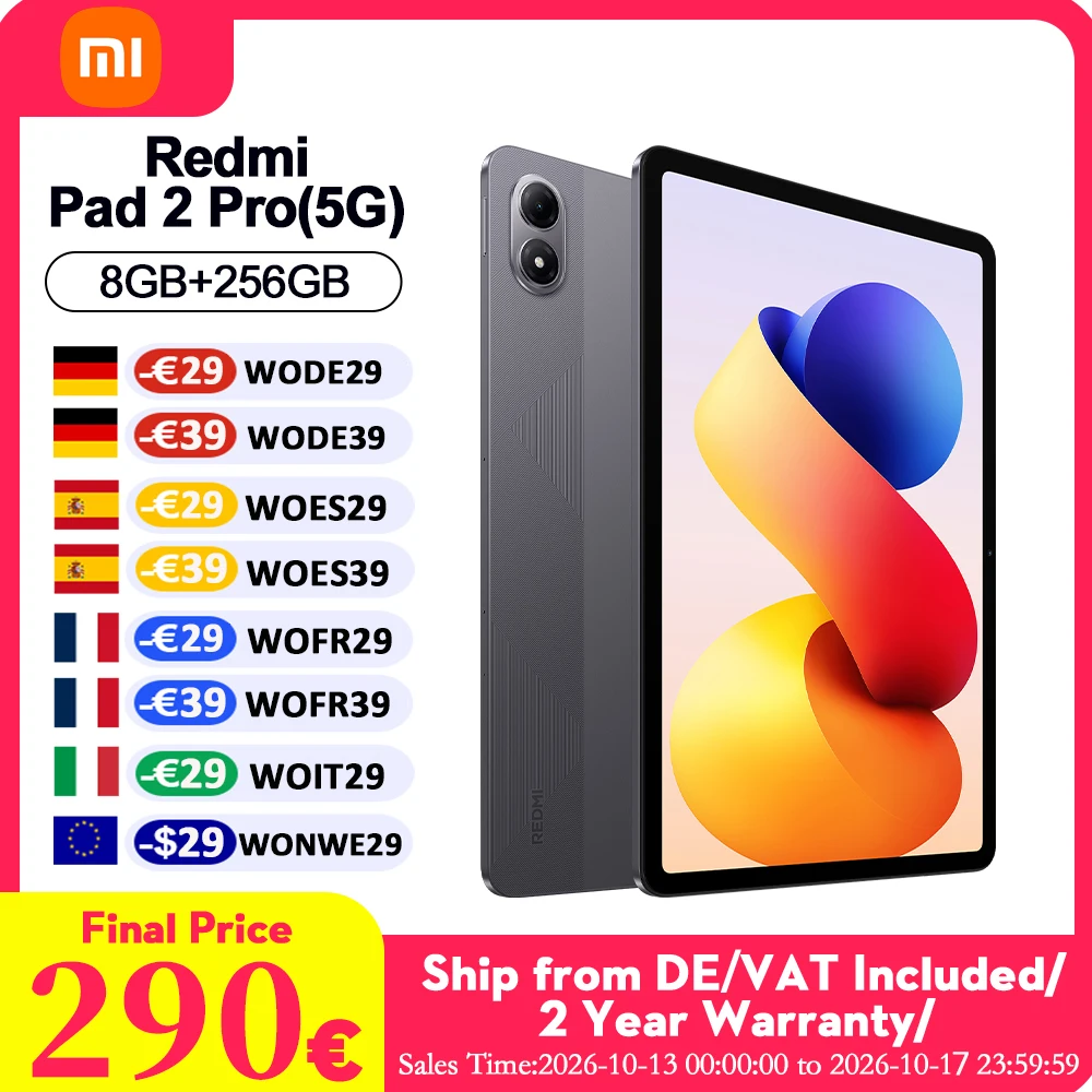 Xiaomi Redmi Pad 2 Pro 5G Global Version Tablet 8GB 256GB Advanced 4nm Processor With 5G+eSIM 12.1" 2.5K Crystal-clear Display 12000mAh Battery
