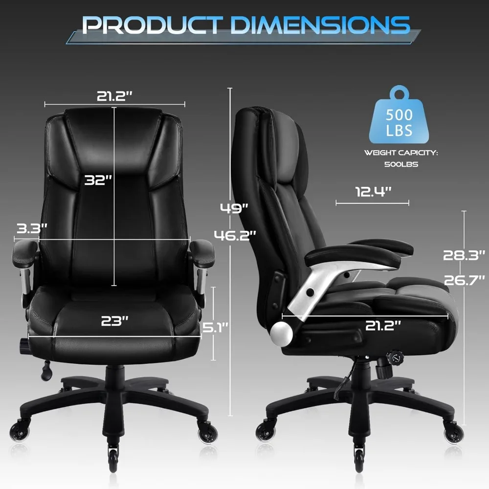 

600lbs Big and Tall Office Chair with Flip up Armrest, Large Heavy Duty with Ergonomic Lumbar Support, Executive