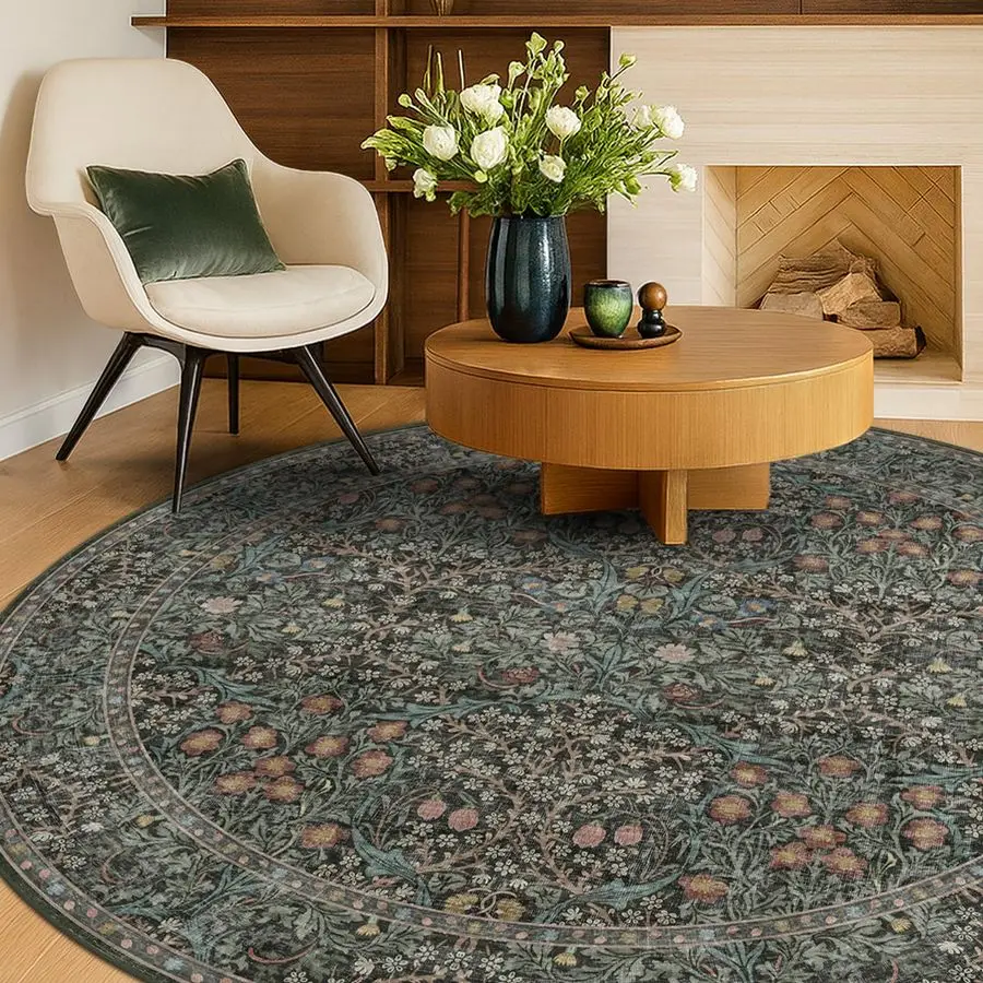 

Round Area Rug for Living Room, Soft Round Rugs 6ft Non Slip with Rubber Backing, Vintage Large Circle Carpet for Bedroom Kitche