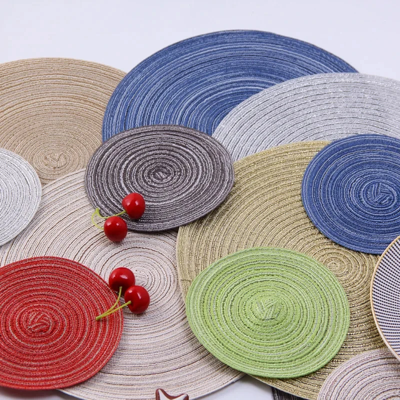 

Woven Round Placemat Table Mat Pad Heat Resistant Bowls Coffee Cup Coaster Waterproof Tableware Mat Home Decoration Kitchen Tool