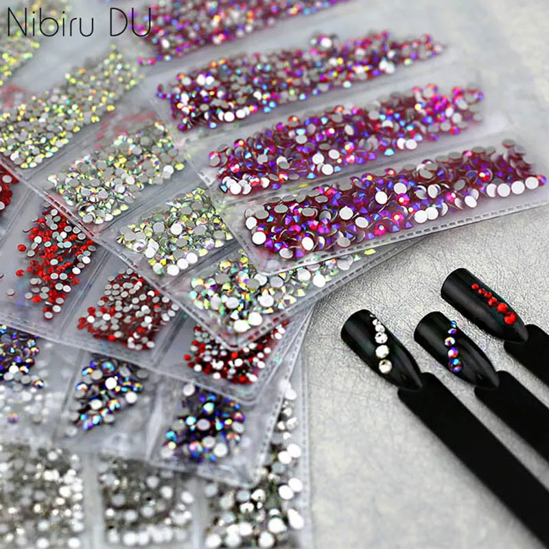 Multi-Size Glass Nail Rhinestones For Nails Art Decorations Crystals Strass Charms Partition Mixed Size Rhinestone Set