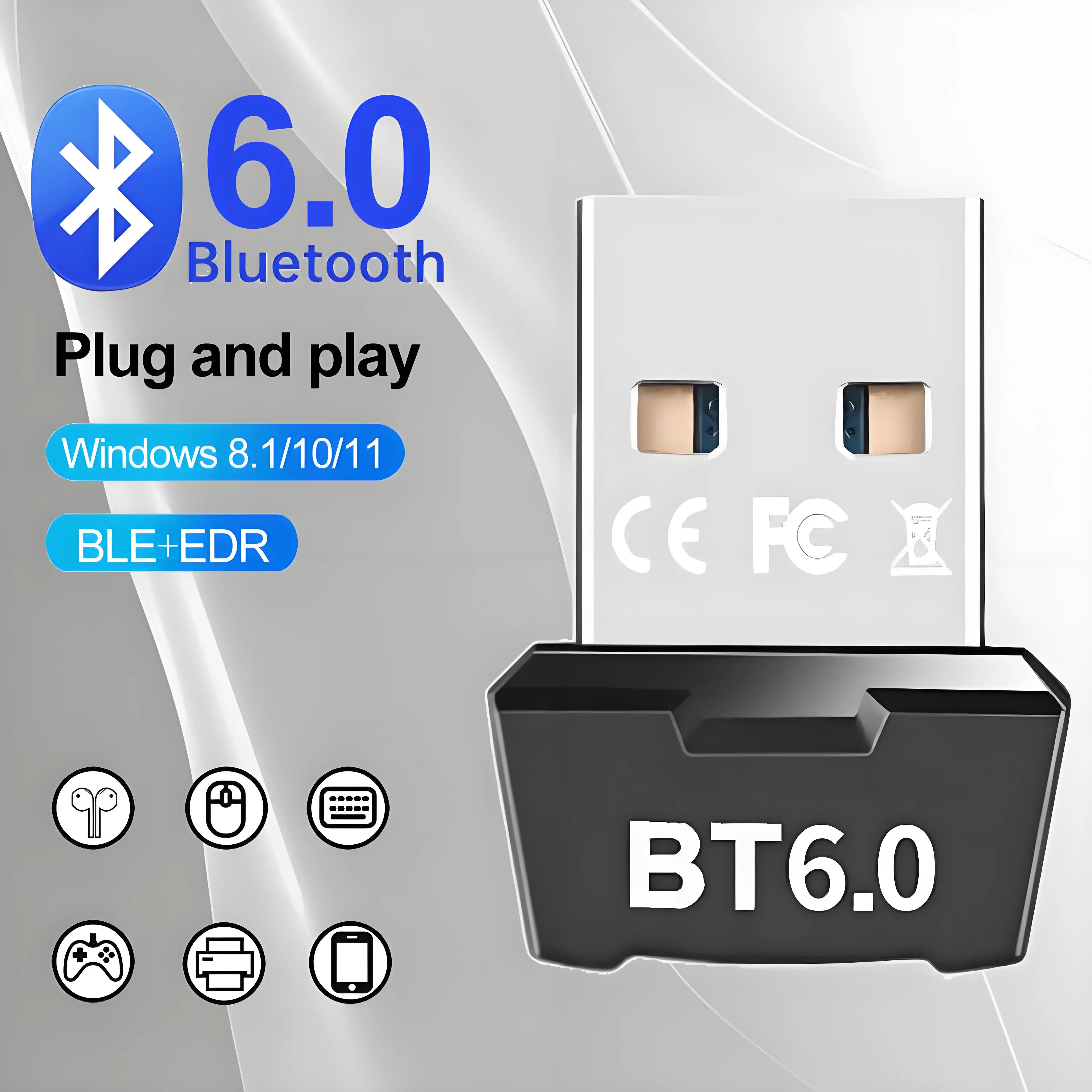 

USB Bluetooth 6.0 5.3 Dongle Adapter for PC Speaker Wireless Mouse Keyboard Music Audio Receiver Transmitter Drive free