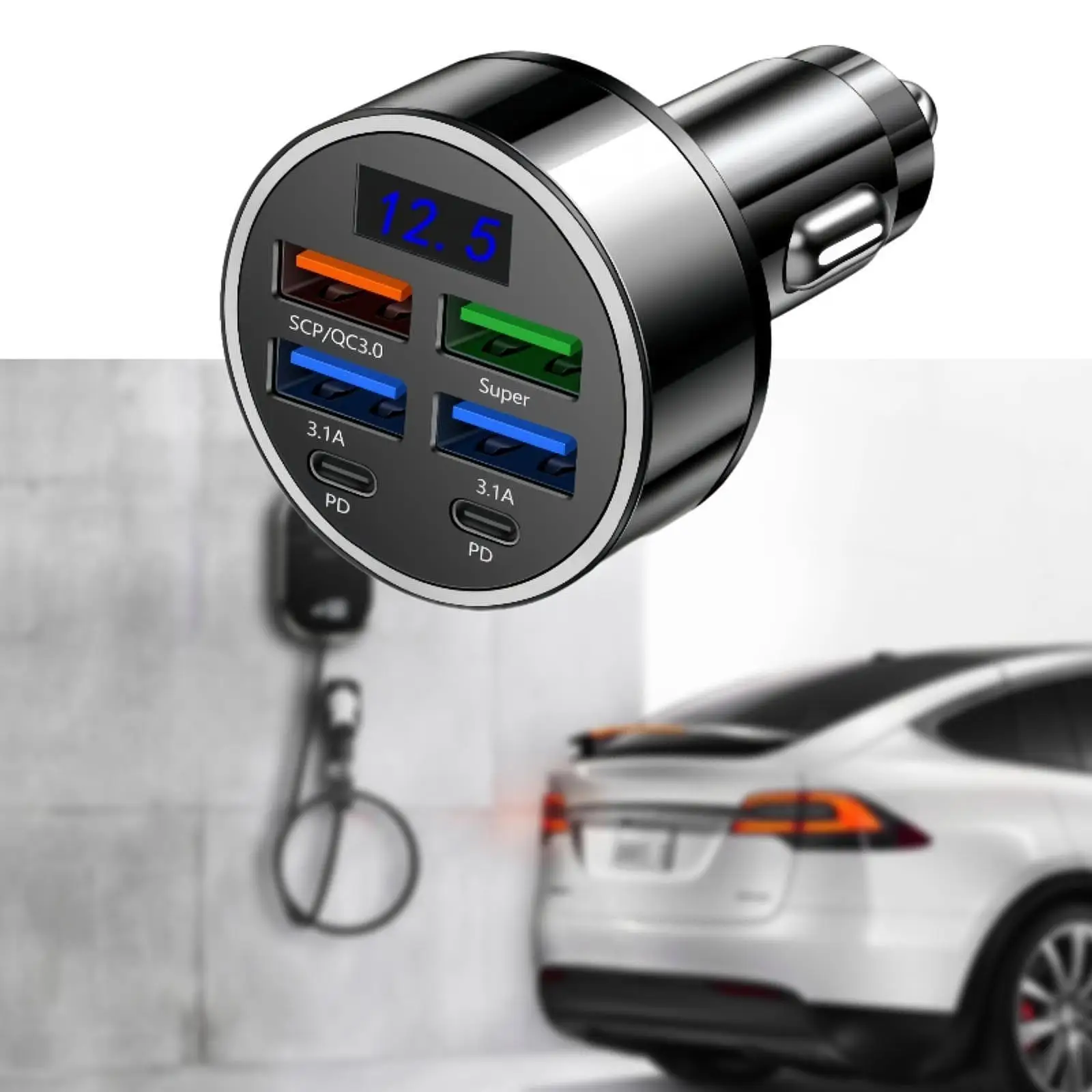 USB Outlet Car Charger Parts 4 USB+2 PD Digital Display for 12V 24V