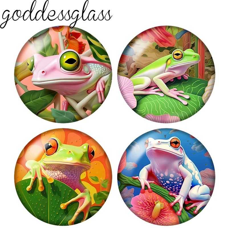 Tropical Frog Colorful Litoria Caerulea 10pcs 12mm/18mm/20mm/25mm Round Photo Glass Cabochon Flat Back Making Findings Jewelry