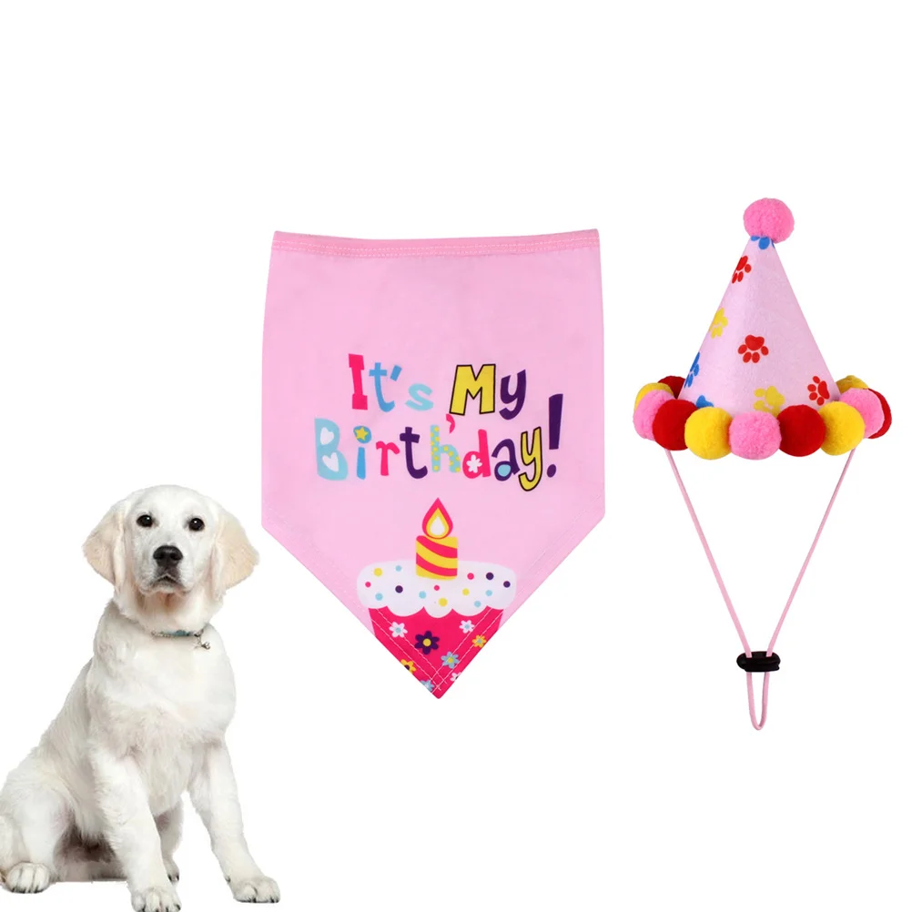 

1 Set Pet Birthday Hat Set For Dogs Adjustable Bib Collar Cute Party Accessory Size Dog Hat Dog Collar Bib Pet Party