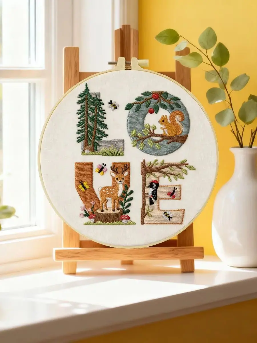 1 Stück 20X20CM/15X15CM 7,87/6,3 Zoll Liebes-Stickerei-Starter-Kit DIY-Kit DIY-Stickerei-Set Handarbeiten Malerei Heimdekoration – Detail 6