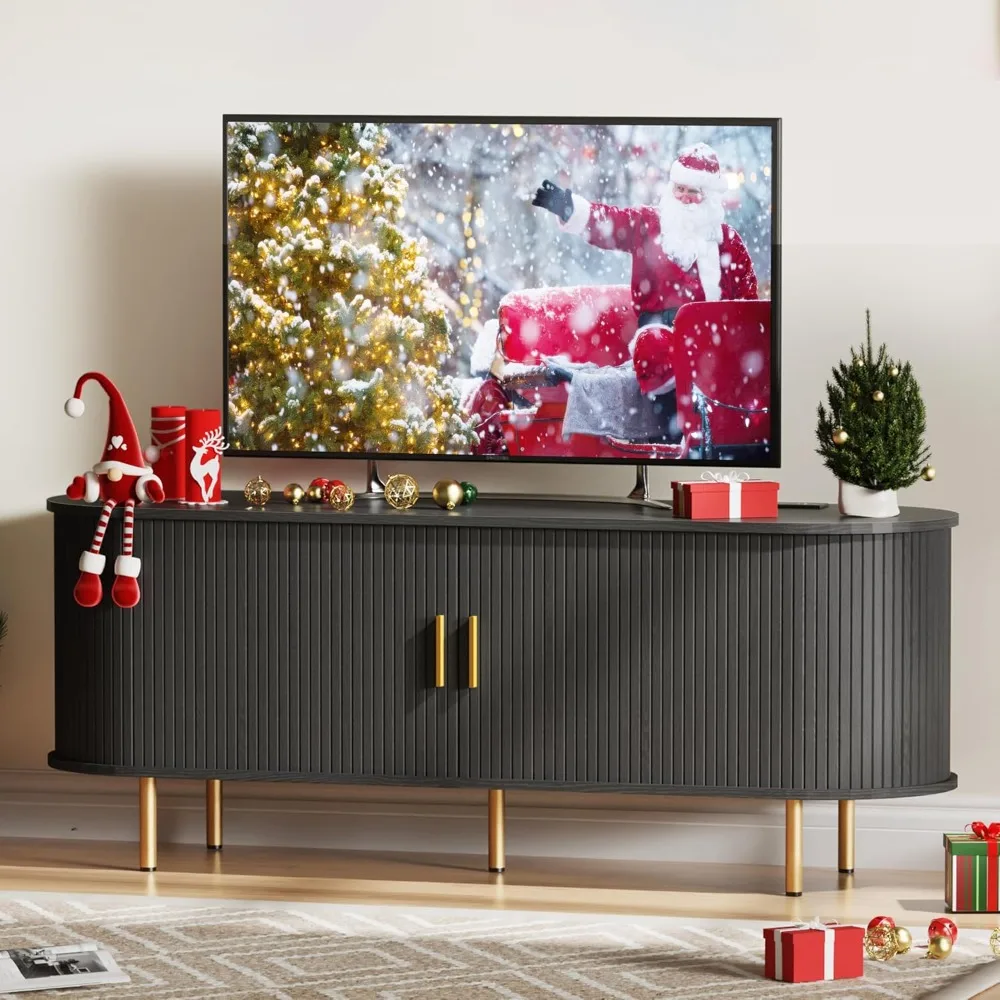 

TV Stand with Power Outlet for TVs up to 60 Inch, Entertainment Center with Storage and Adjustable Shelves, Modern Media Console