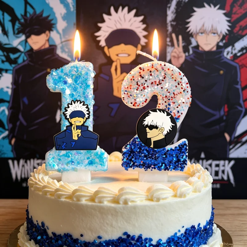 Trendige Jujutsu Kaisen Themen-Kerzen Nummer 0-9, Kuchendekoration für Kindergeburtstage, Babyparty-Deko, Spielzeug-Geschenke