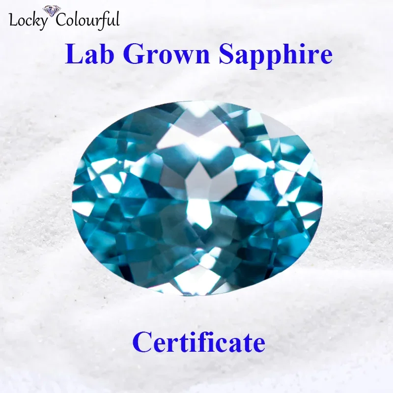 

Lab Grown Sapphire Aquamarine Color Oval Shape Top Quality Charm Beads for DIY Jewelry Making Pendant Selectable AGL Certificate