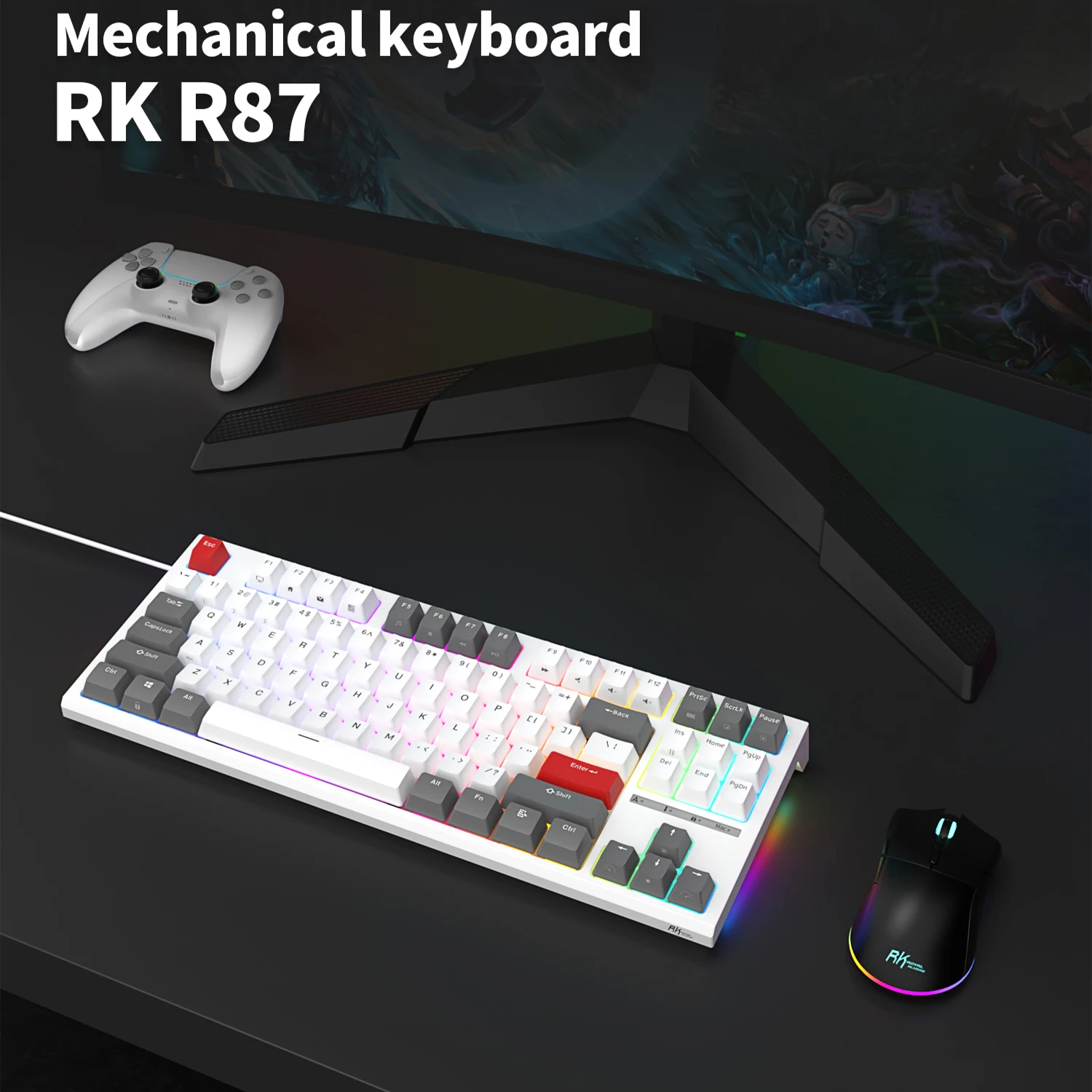 Imagem -02 - Royal Kludge-teclado Mecânico com Fio Retroiluminado Rgb Hot-swappable Teclado Gamer Teclados Personalizados com Capa Protetora contra Poeira R87 rk